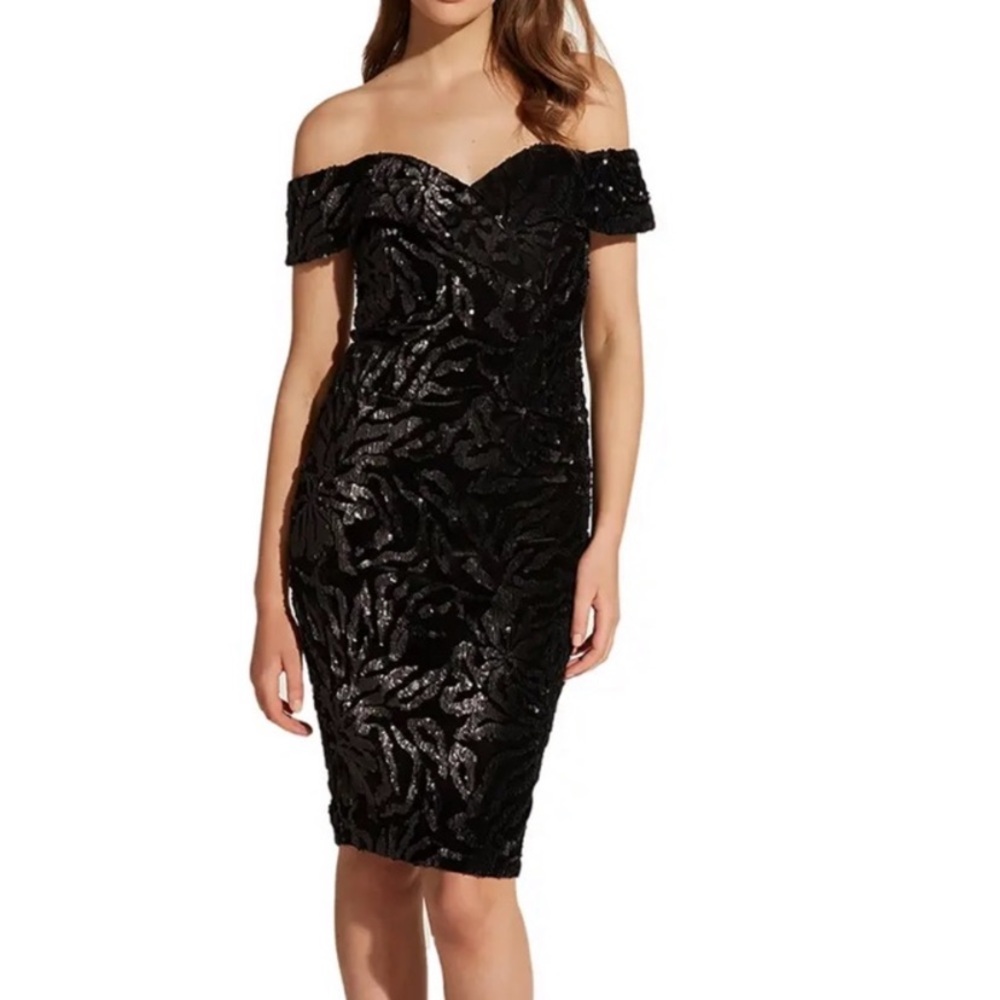 Bardot Sequin Velvet Off the Shoulder Dress